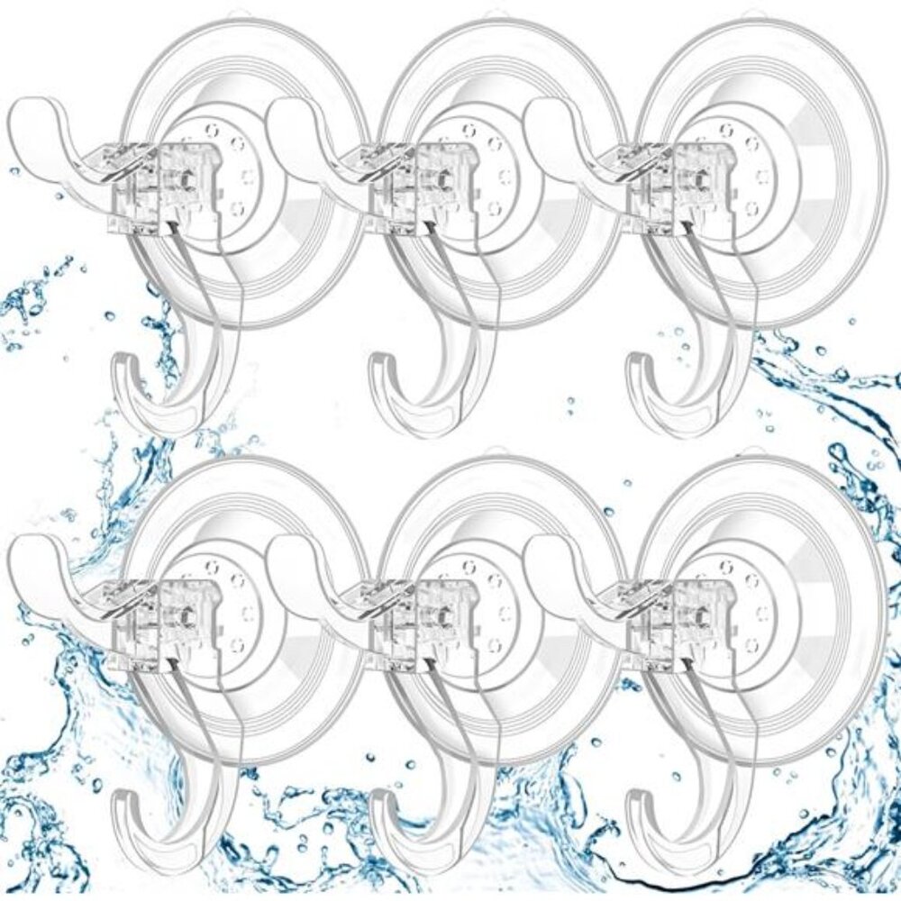 Suction Cup Hooks, 6 Pack Clear Window Suction Cups with Hooks, Reusable Hanger